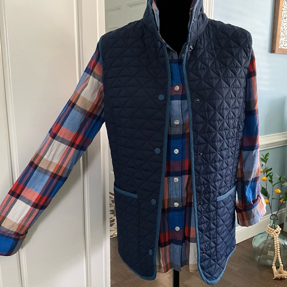 Reversible Land’s End Vest Blue Plaid Double-Sided Vest Women’s Medium Vest